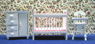 Dollhouse Miniature 3Pc White Nursery Set